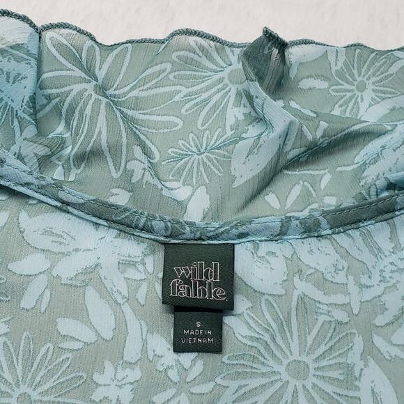 Wild Fable Sheer Floral Kimono Cardigan Light Blue, Ruffle Tie Front, Size Small - Picture 10 of 11